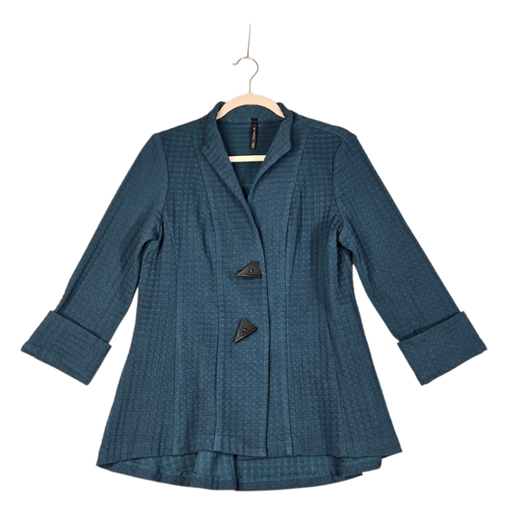 IC By Connie K Jackets & Blazers - IC by Connie K Size Small Teal Green A-line Textured Knit Blazer Hi Low Hem